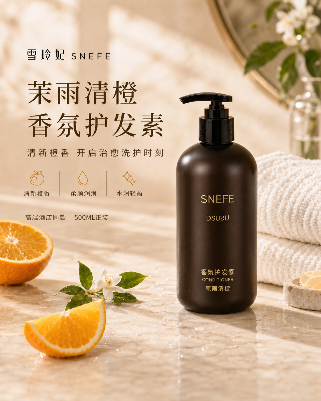 雪玲妃茉雨清橙香氛护发素产品主视觉