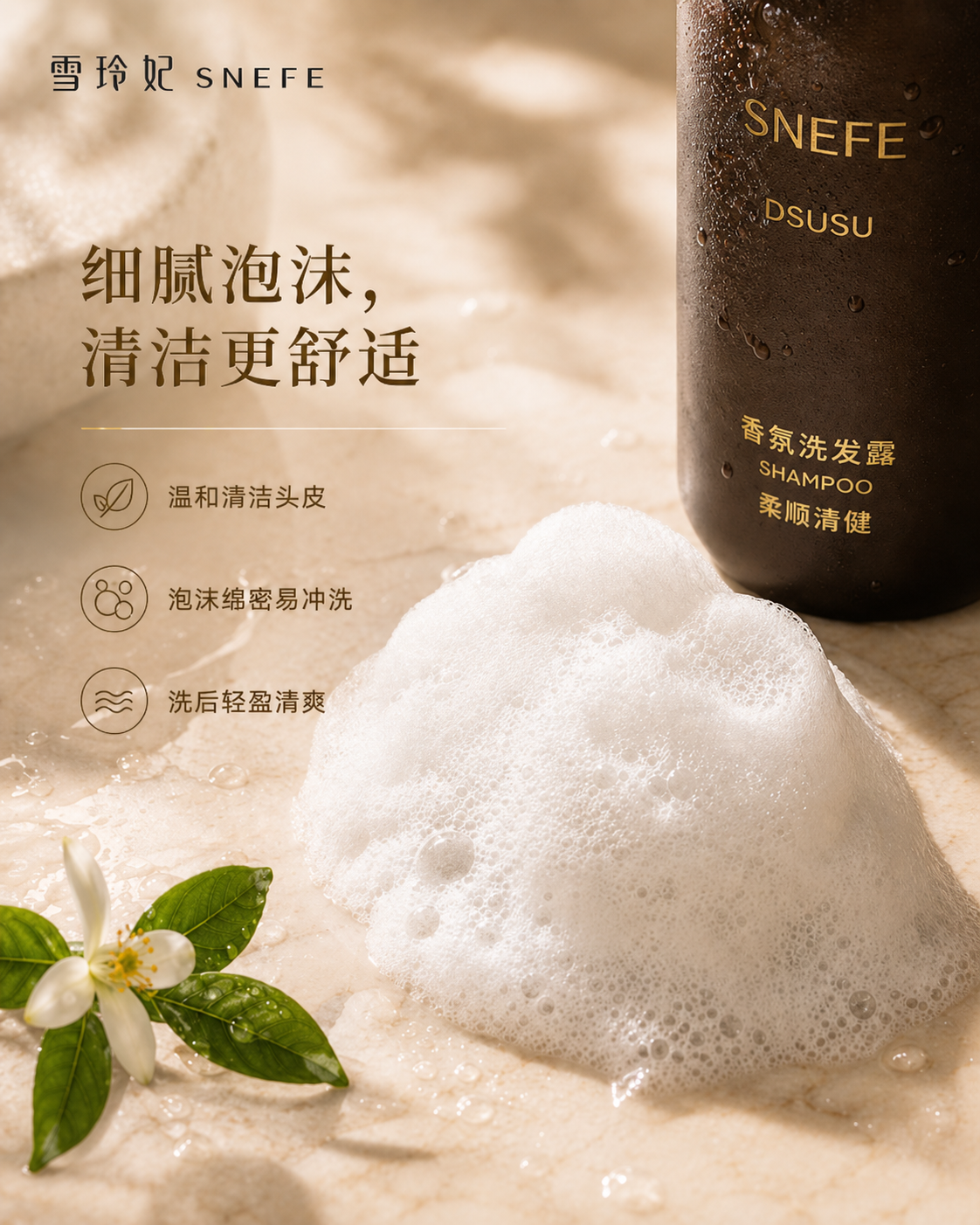雪玲妃香氛洗发露细腻泡沫与洁净特点
